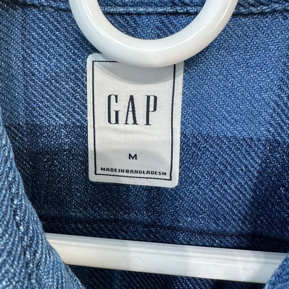 GAP Mens Denim‎ Worker Shirt Blue Plaid Button Up 2 Chest Pockets Size M - Picture 4 of 6